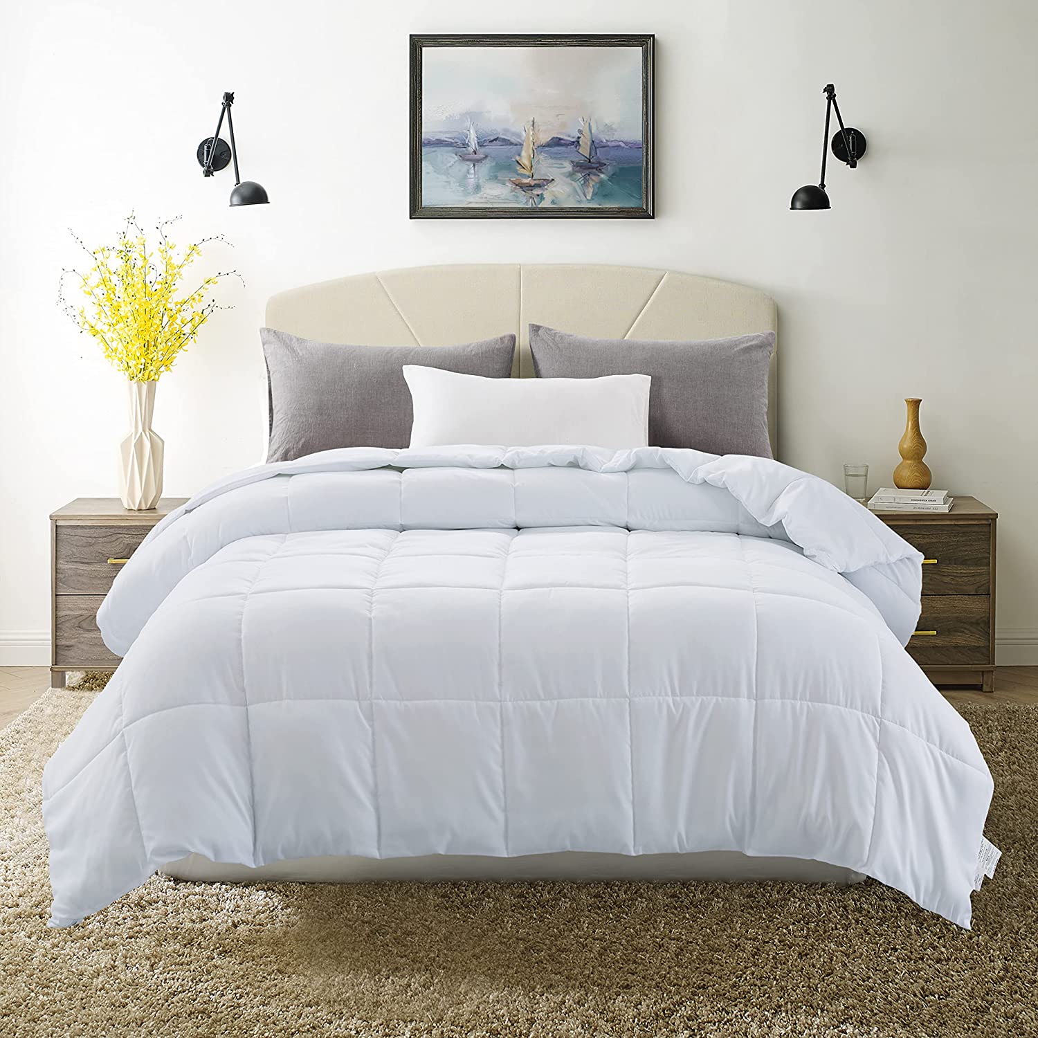 Price:$33.99  Down Alternative Comforter- White Corner Duvet Tabs- Lightweight All Season Duvet Insert-Stand Alone Comforter – Cal-King Size(104×96 Inch) : Home & Kitchen
