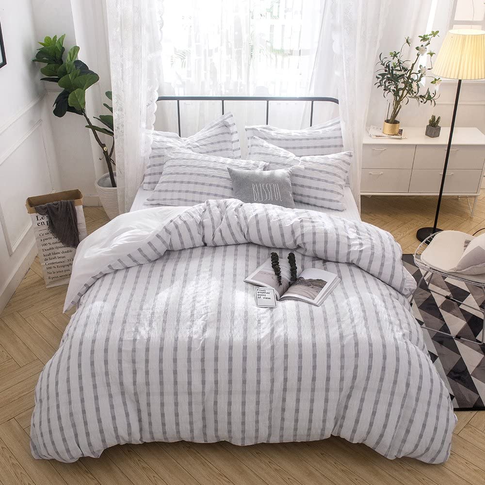Price:$79.99  Seersucker 100% Cotton Yarn Dyed Duvet Cover Set - Full/Queen Grey : Home & Kitchen
