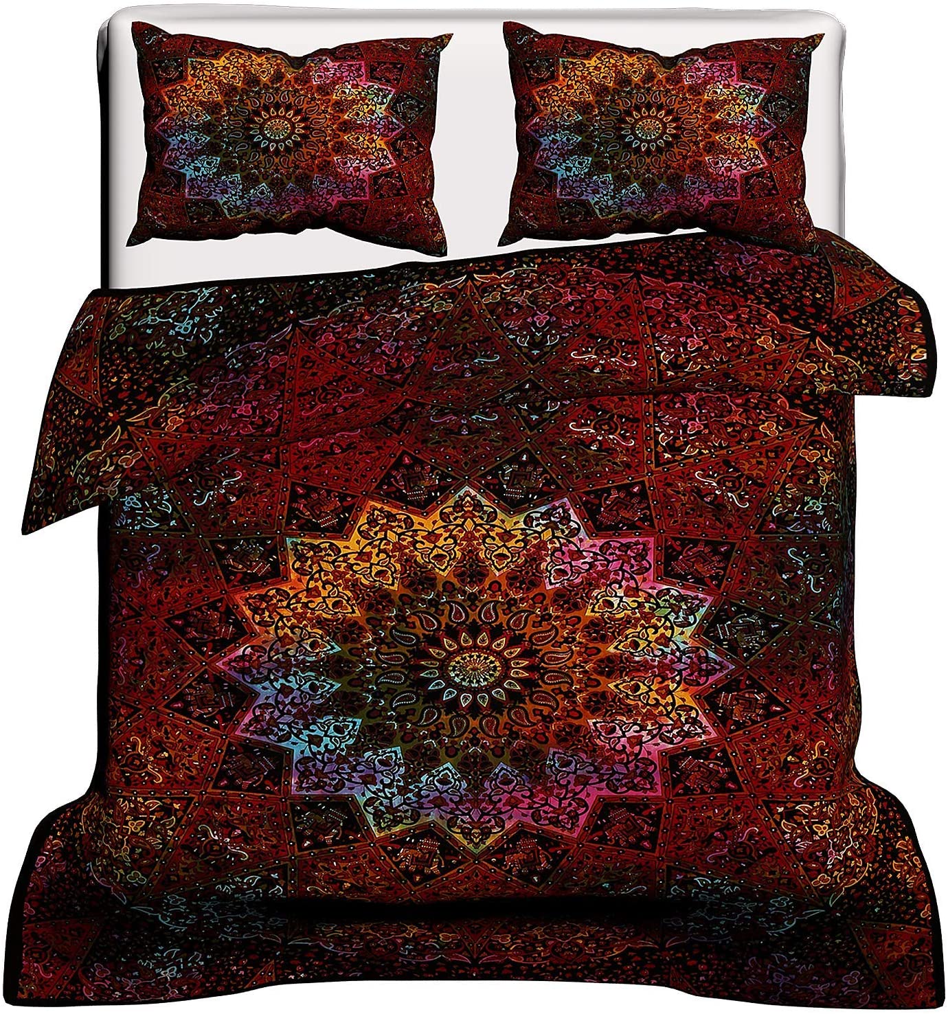 Price:$34.97  CRAFT Psychedelic Tie Dye Star Mandala Duvet Cover Queen Size Bedspread Elephant Multi Color Quilt Doona Cover Bedding Set 2 Pillow : Home & Kitchen