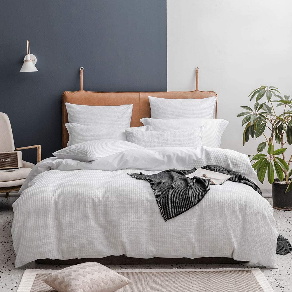 Price:$59.99  Seersucker Duvet Cover Set,Yarn Dyed Seersucker Weave Striped Bedding Set,3 Pieces- White-King : Home & Kitchen