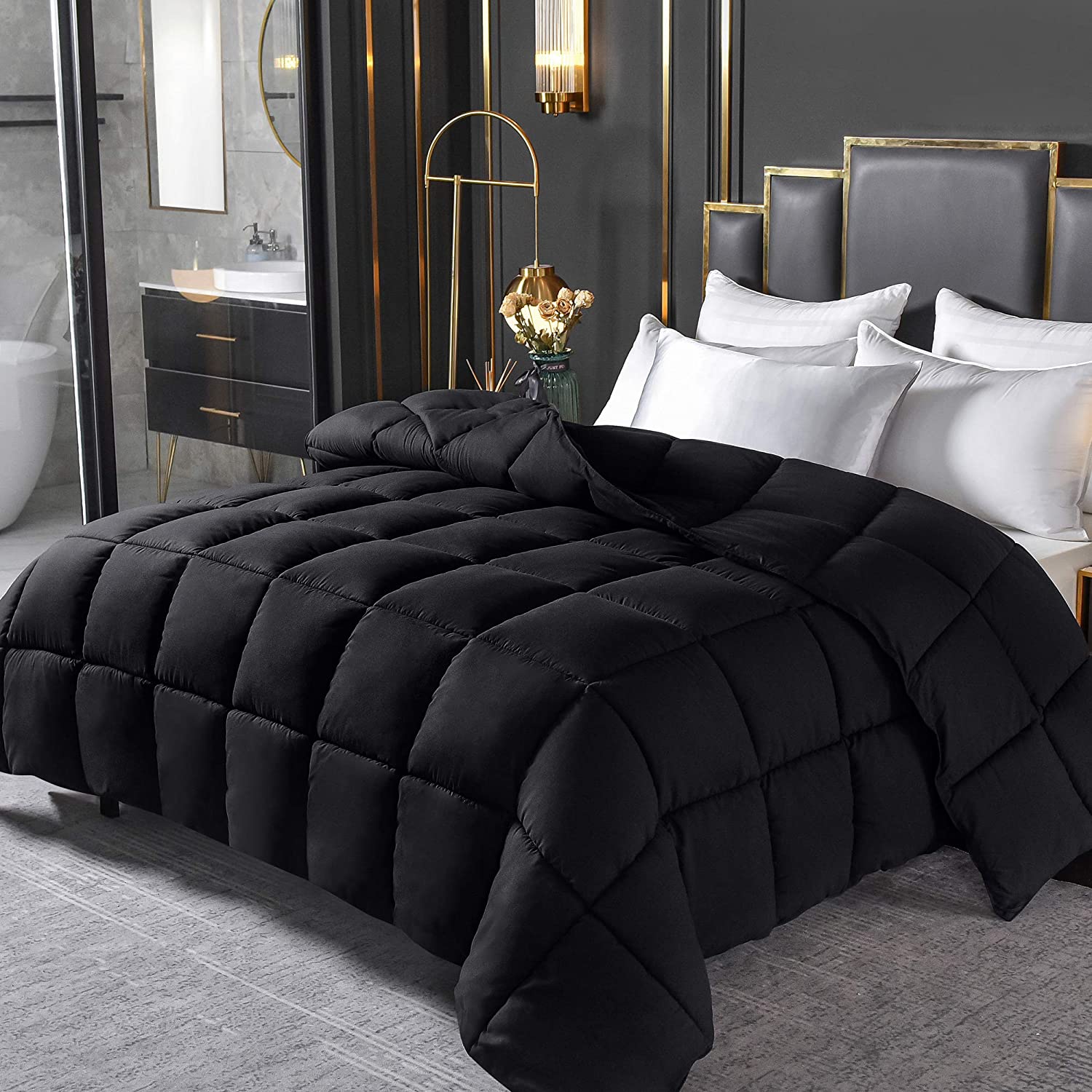 Price:$36.99  All Season Black Comforter Soft Warm-Down Alternative Quilted Duvet Insert with Corner Tabs-300GSM Reversible Hotel Bedding Comforter-Twin : Home & Kitchen