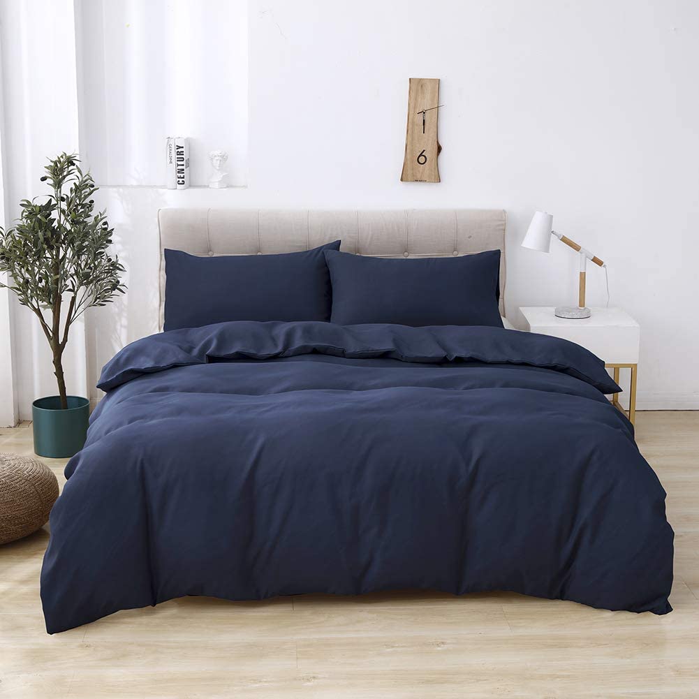Price:$43.99  Navy Duvet Cover King, 3 Pieces(1 Duvet Cover + 2 Pillow Shams) Soft Washed Microfiber Solid Color Duvet Cover Set ,Super Soft and Easy Care Duvet Cover with Zipper Closure and Corner Ties : Home & Kitchen