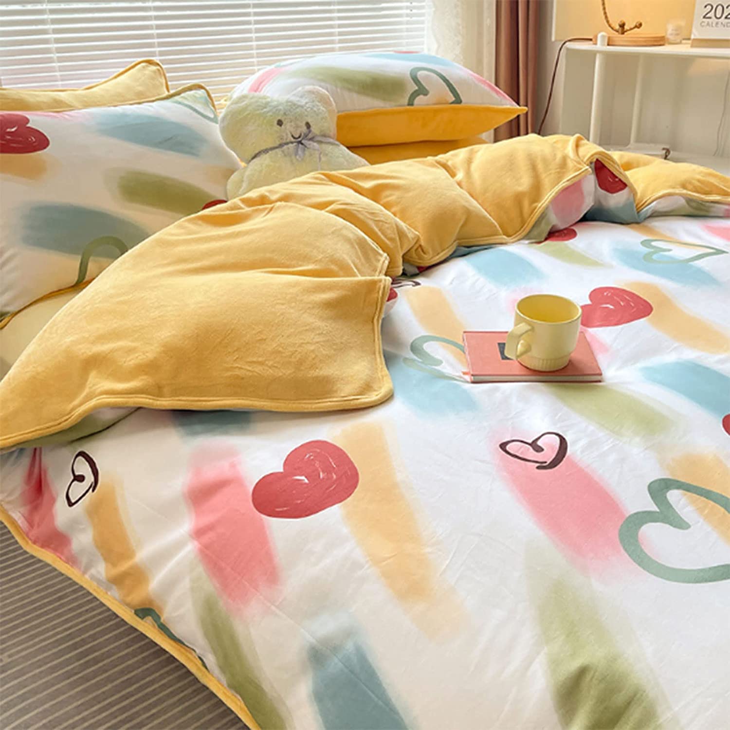 Price:$127.99  Double-Sided Velvet Four-Piece Set Milk Double-Sided Velvet Coral Fleece Duvet Cover Bed Sheet Winter Flannel Bedding Three-Piece Set(Hypoallergenic) : Home & Kitchen