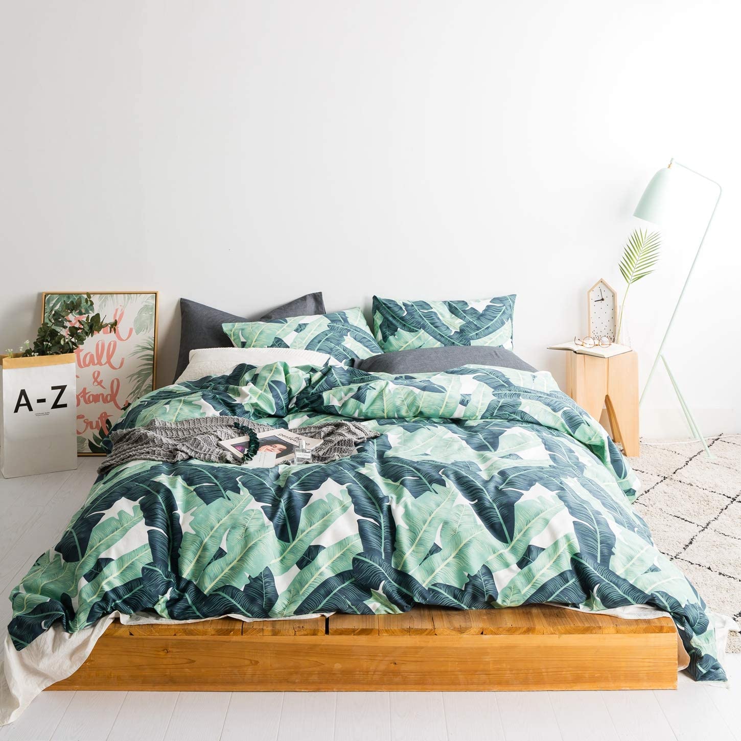 Price:$55.99  3 Pieces Duvet Cover 100% Cotton King Size Green Tropical Botanical Print Bedding Set 1 Banana Leaves Pattern Duvet Cover with Zipper Ties 2 Pillowcases Luxury Quality Soft Breathable Durable : Home & Kitchen