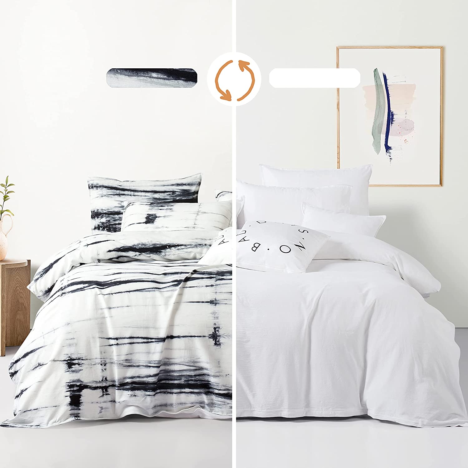 Price:$64.99  Tie Dye Duvet Cover Set for Teen Girls, 3pcs 100% Washed Cotton Linen Like Bedding Sets,Hand-Made with Ethnic Boho Marble Duvet Cover (Black/White, King) : Home & Kitchen