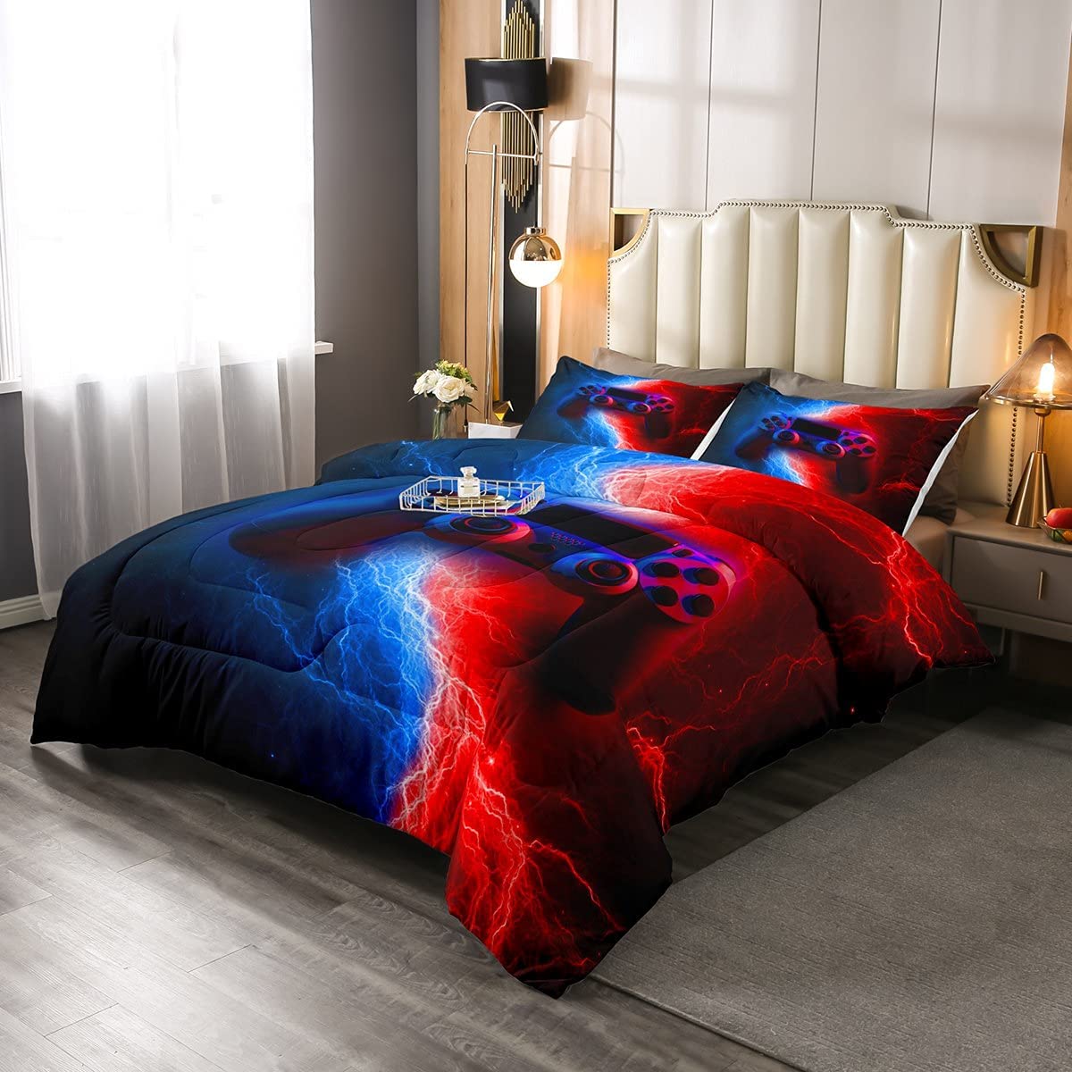 Price:$52.99  Gamer Gaming Duvet Insert Full Size,Lightnings Gamepad Comforter Set,Video Games Down Comforter for Kid Teens Boys Man,Modern Bedroom Decor 3 Pcs Bedding Set,Red Blue : Home & Kitchen