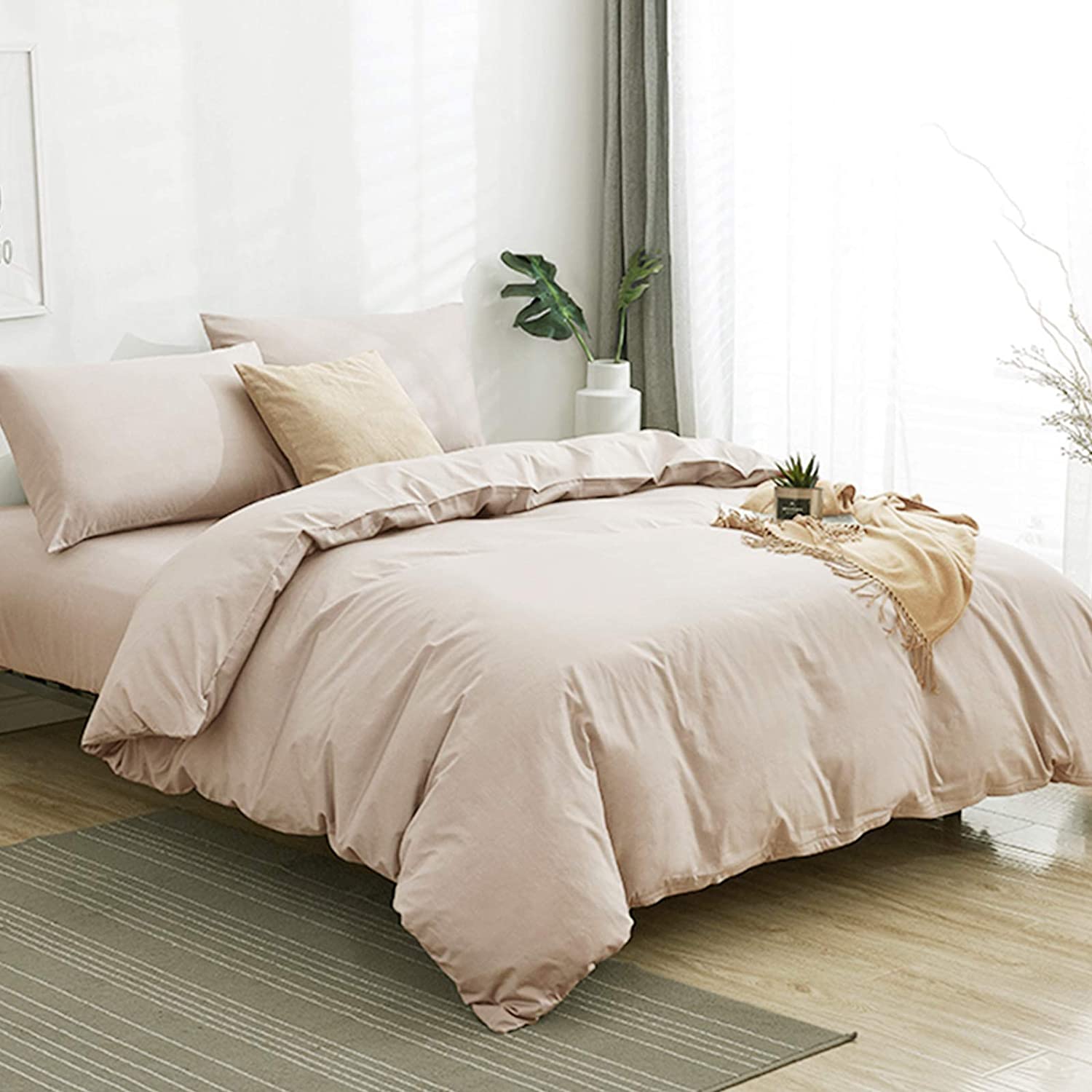 Price:$26.99  Queen Duvet Cover, Zipper Closure Ultra Soft Microfiber 3 Pieces (1 Duvet Cover + 2 Pillow Sham), Comforter Cover with Corner Ties, Queen Size - (90x90 inches), Beige : Home & Kitchen