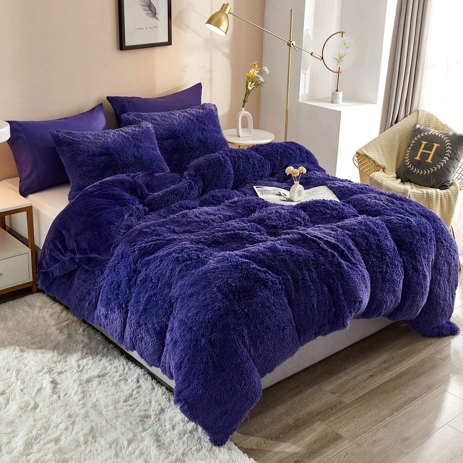 Price:$64.99  Plush Shaggy Duvet Cover Set - 3 Pieces Faux Fur Fluffy Bed Sets (1 Shaggy Duvet Cover + 1 Shaggy Pillow Sham + 1 Pillowcase), Crystal Velvet Fuzzy Comforter Cover Bedding Sets(Twin, Purple) : Home & Kitchen