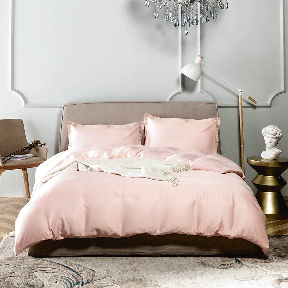 Price:$98.80  Color Egyptian Cotton Duvet Cover Luxury Bedding Set High Thread Count Long Staple Sateen Weave Silky Soft Breathable Pima Quality Bed Linen (Queen, Pale Blush) : Home & Kitchen