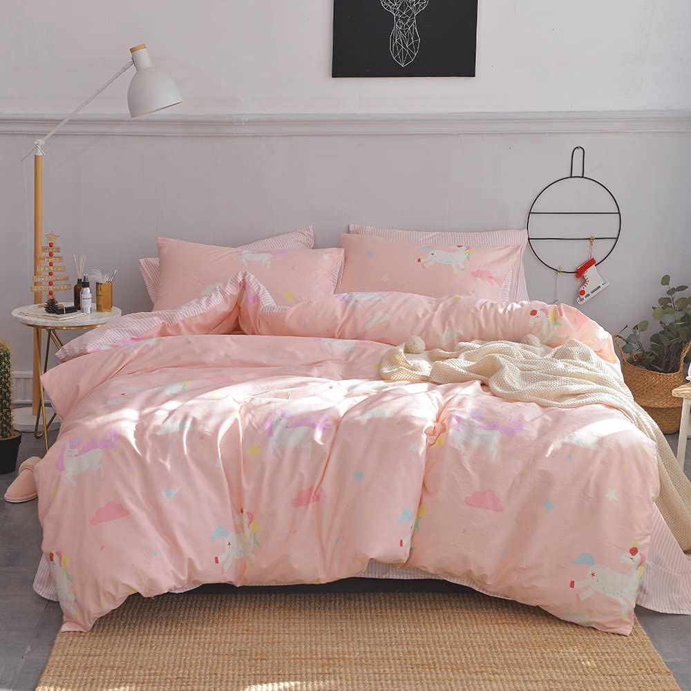 Price:$48.99  Unicorn Twin Duvet Covers Girls Kawaii Bedding Sets Pink 100% Cotton 1 Comforter Cover with Zipper and 2 Pillowcases for Toddler Kids Cute Rainbow Duvet Cover, Twin : Home & Kitchen
