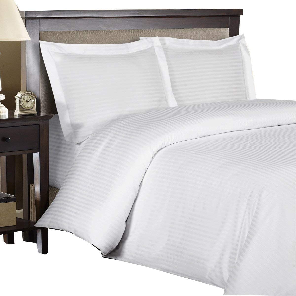 Price:$59.99  Hotel's Striped Duvet Covers 100% Cotton Soft and Breathable Cotton 300 Thread-Count 3pc Duvet-Cover with Button Closure, Striped Comforter Cover Set, Full/Queen Size, White : Home & Kitchen