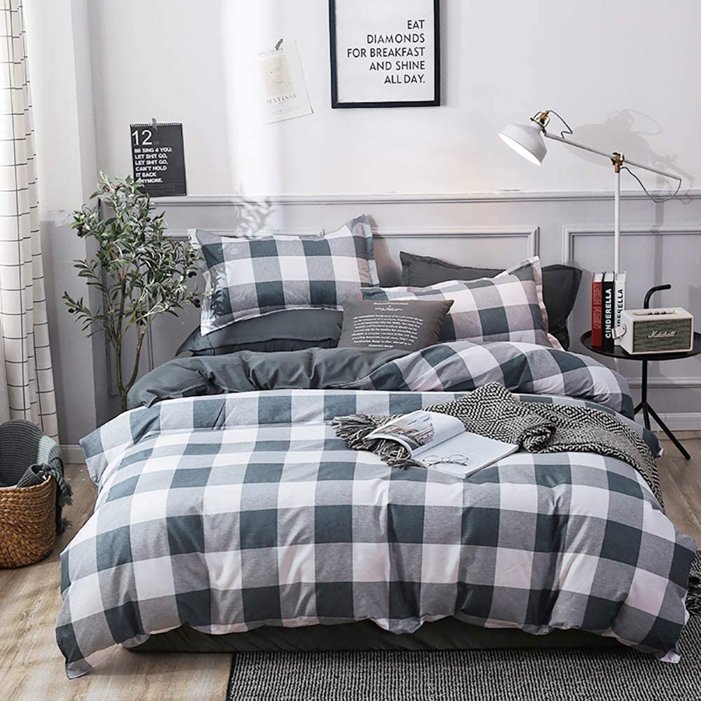 Price:$28.99  Bedding Duvet Cover Set King Grey Buffalo Plaid Printed Pattern 3 Pieces (1 Duvet Cover + 2 Pillowcases) Ultra Soft Microfiber : Home & Kitchen