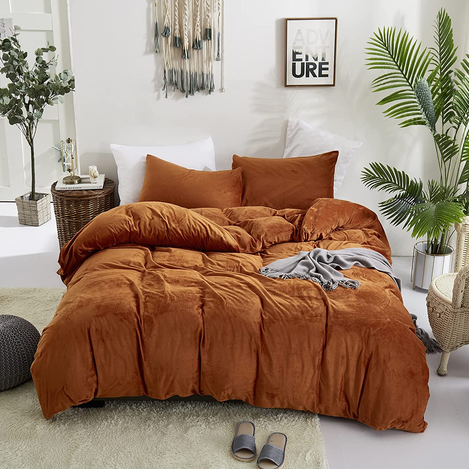 Price:$63.99  Burnt Orange Velvet Duvet Cover Queen Rust Caramel Fluffy Bedding Cover Full Solid Color Flannel Quilt Covers Micromink Sherpa Fuzzy Warm Covers Women Girl Adult Caramel Plush Cover Soft : Home & Kitchen