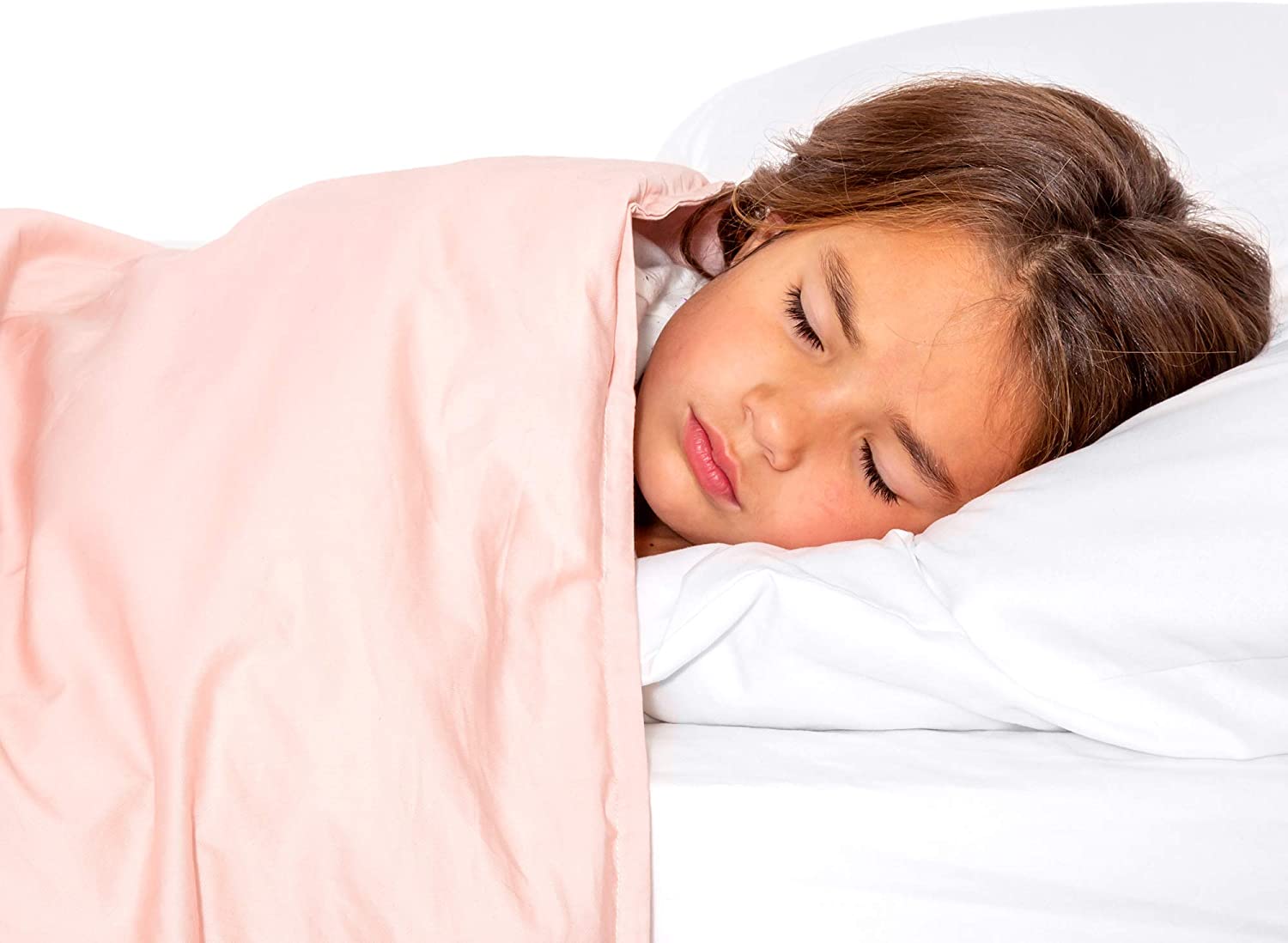 Price:$84.99  Weighted Blanket for Kids (7 lbs) - 100% Organic Cotton, Breathable, Quilted Pockets, Glass Beads, for Kids Weighing 60 - 90 lbs, 41” x 60”, Twin Size, White Blanket/Blush Duvet : Home & Kitchen