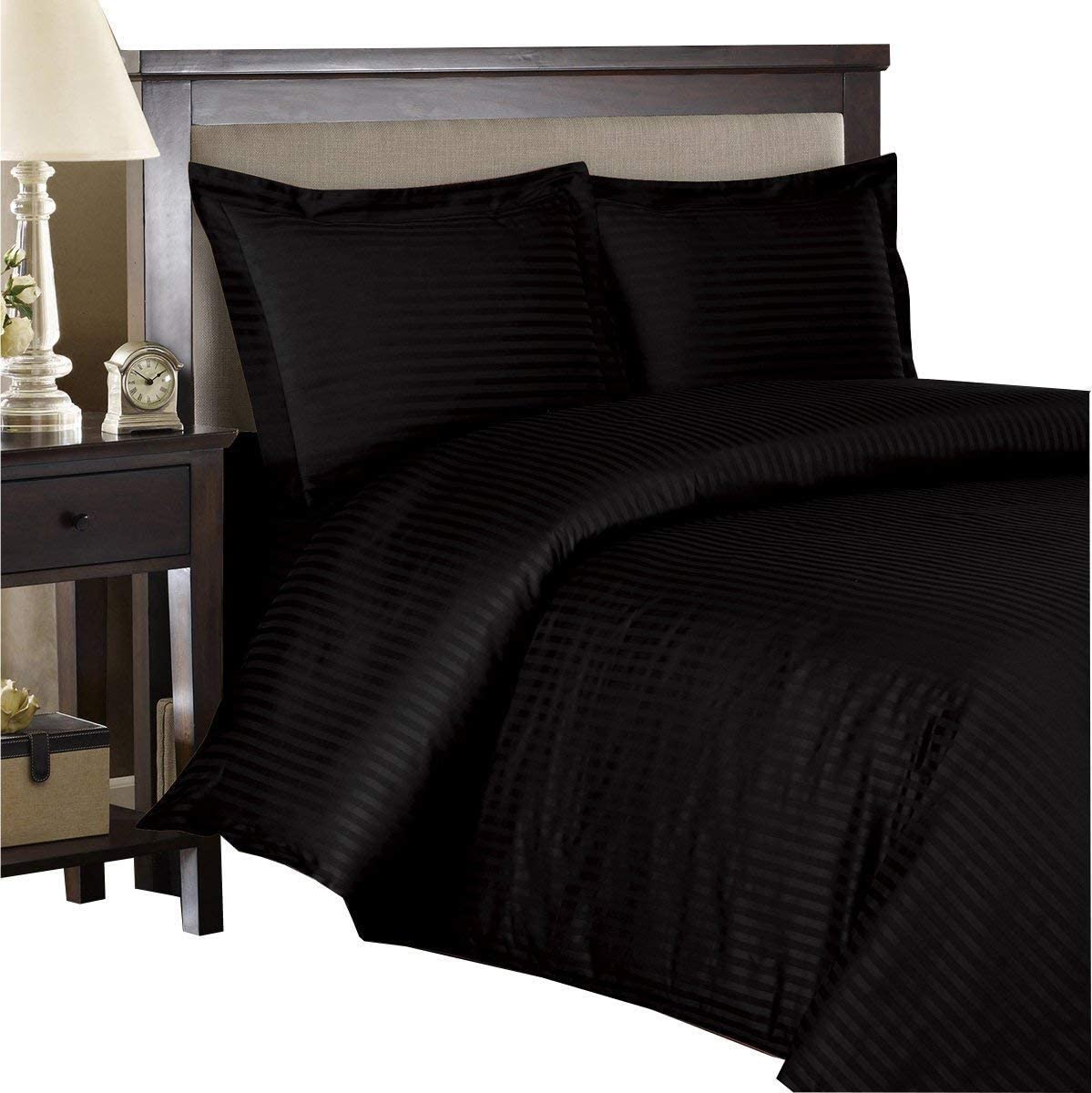 Price:$59.99  Luxurious 550 Thread Count Organic Cotton 1-PC Duvet Cover with Button Closure, Oversize Queen (98 x 98), Black Stripe : Home & Kitchen