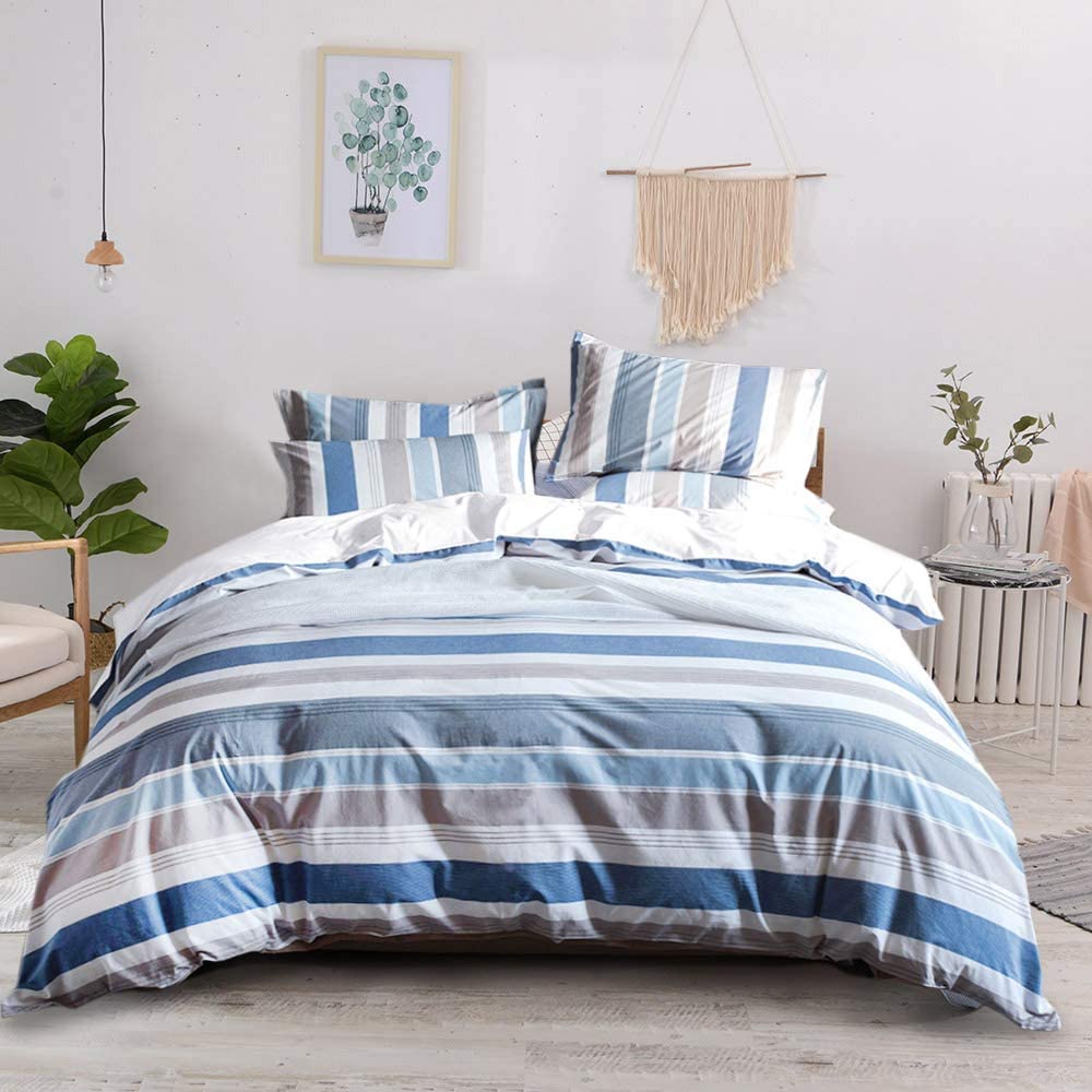 Price:$55.99  Cotton Duvet Cover Set,100% Cotton Yarn Dyed Striped Duvet Cover Set,3 Pieces Bedding Set -King : Home & Kitchen