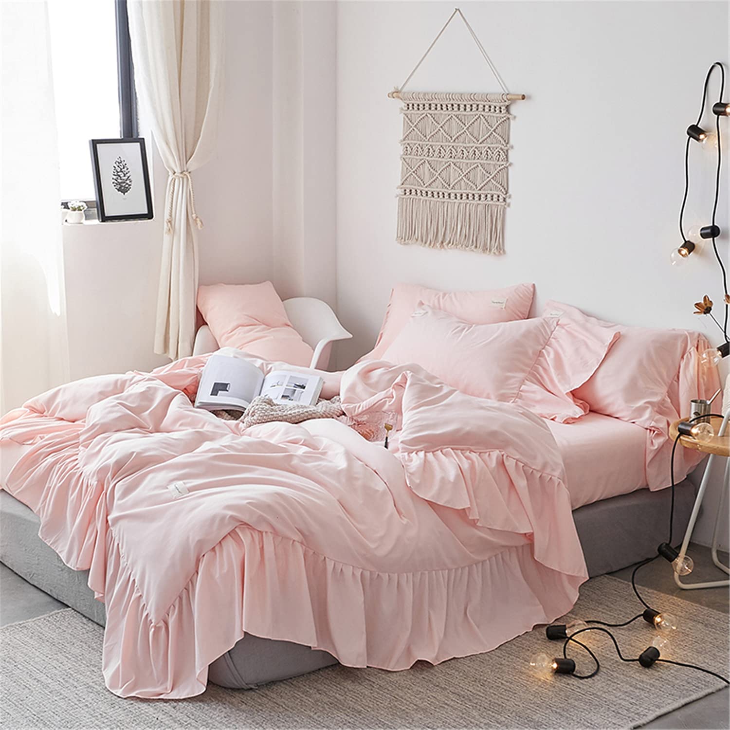 Price:$43.99  Duvet Cover Queen Size,100% Washed Microfiber 3pcs Bedding Duvet Cover Set, Shabby Chic Farmhouse Duvet Cover and Pillow Shams, Zipper Closure & Corner Ties, Easy Care (Pink, Full) : Home & Kitchen