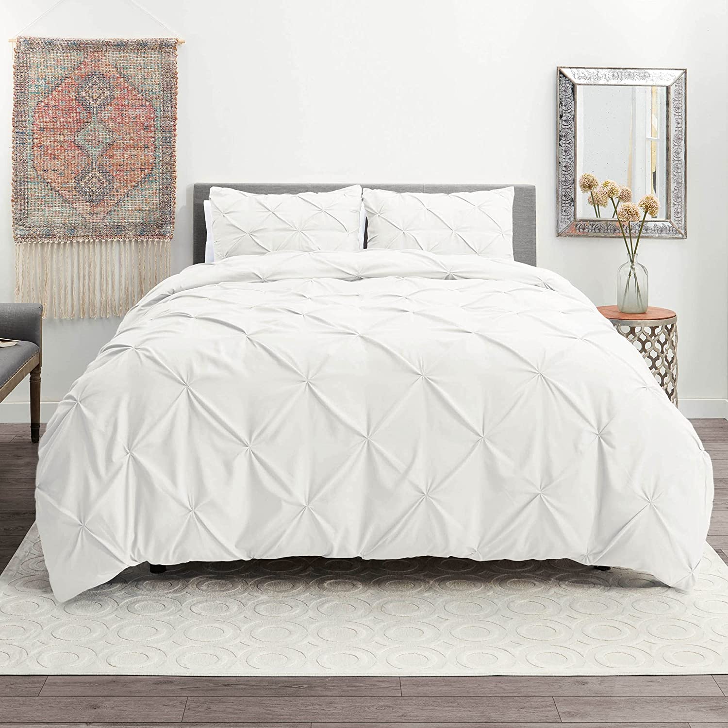 Price:$31.99  3 Piece Pinch Pleated Duvet Cover Set - Ultra Soft, Lightweight, Breathable Microfiber Bedding for Cool, Comfortable Sleep, Pintuck Decorative Comforter Cover, Queen, White : Home & Kitchen
