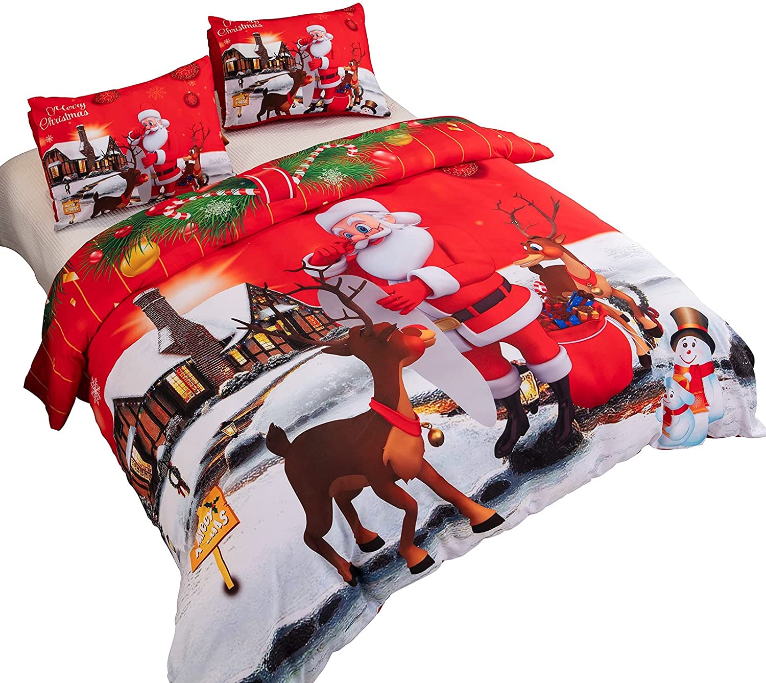 Price:$37.99  Christmas Duvet Cover King Set, Comforter Cover with Zipper Closure and 2 Pillowcases,Brushed Microfiber King Bedding Sets for Xmas Gifts : Home & Kitchen