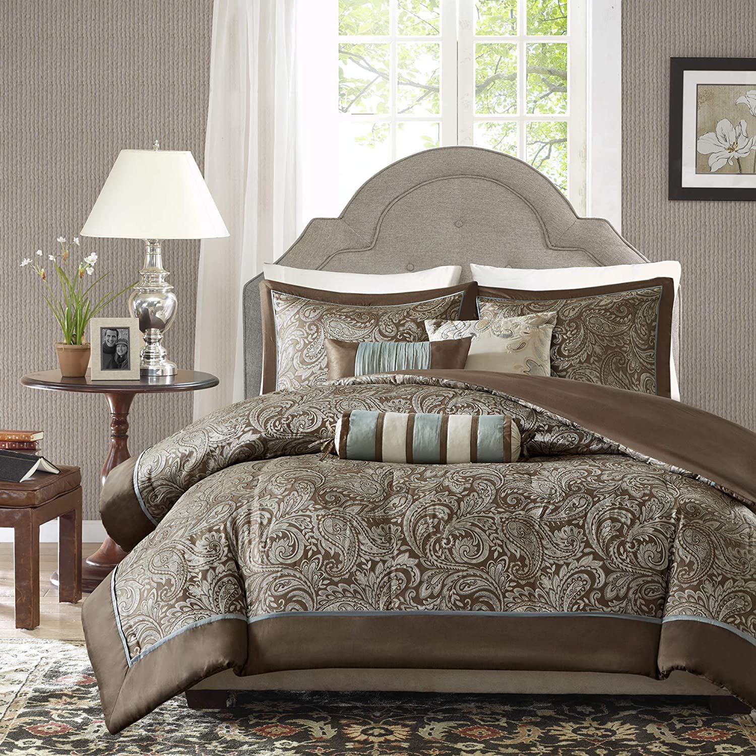 Price:$54.99  Park Aubrey Duvet Cover King/Cal King Size - Blue, Brown , Paisley Jacquard Duvet Cover Set – 6 Piece – Ultra Soft Microfiber Light Weight Bed Comforter Covers : Everything Else
