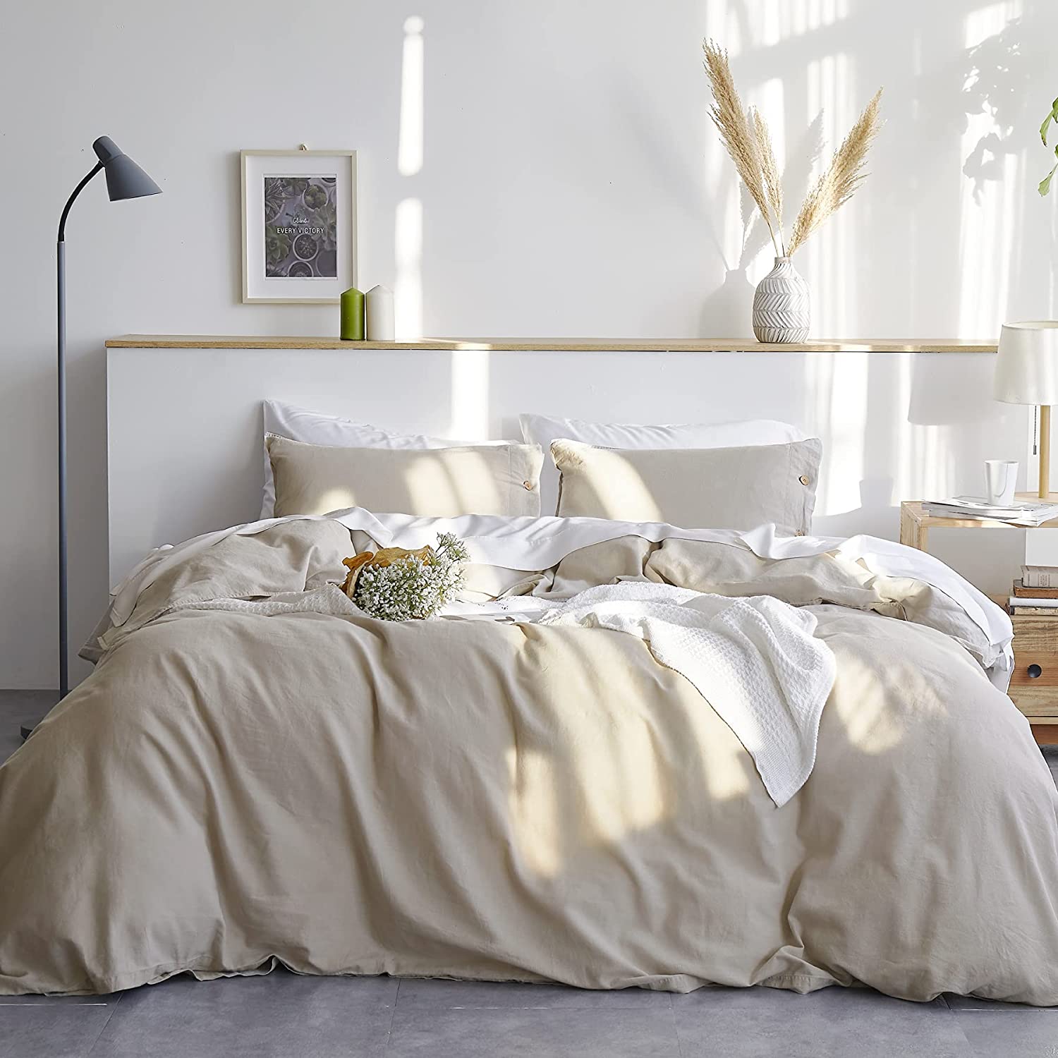Price:$90.99  Linen Duvet Cover Twin 55% Cotton 45% Linen Duvet Cover Set - 2 Pieces Comforter Cover Set(68 x 90 inchs, No Comforter Included) : Home & Kitchen