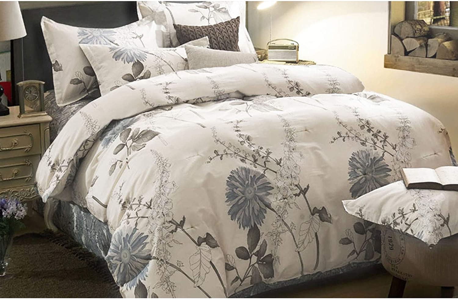 Price:$57.99  In Cloud - Floral Duvet Cover Set, 100% Cotton Bedding, Botanical Flowers Pattern Printed, with Zipper Closure (3pcs, California King Size) : Home & Kitchen