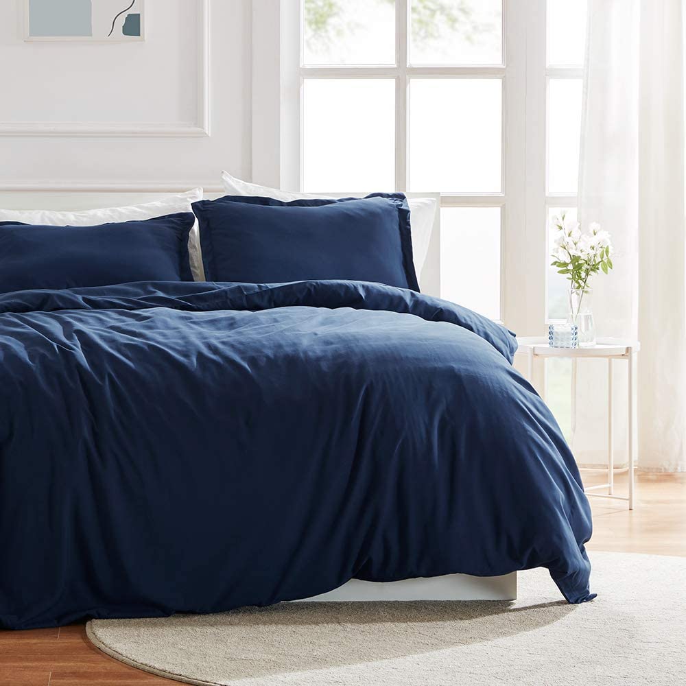 Price:$21.99  ZONE Bedding Duvet Cover Sets 68x90 inch Temperature Management 120gsm Ultra Soft Zipper Closure Corner Ties 2 Pieces, Navy Blue, Twin : Home & Kitchen