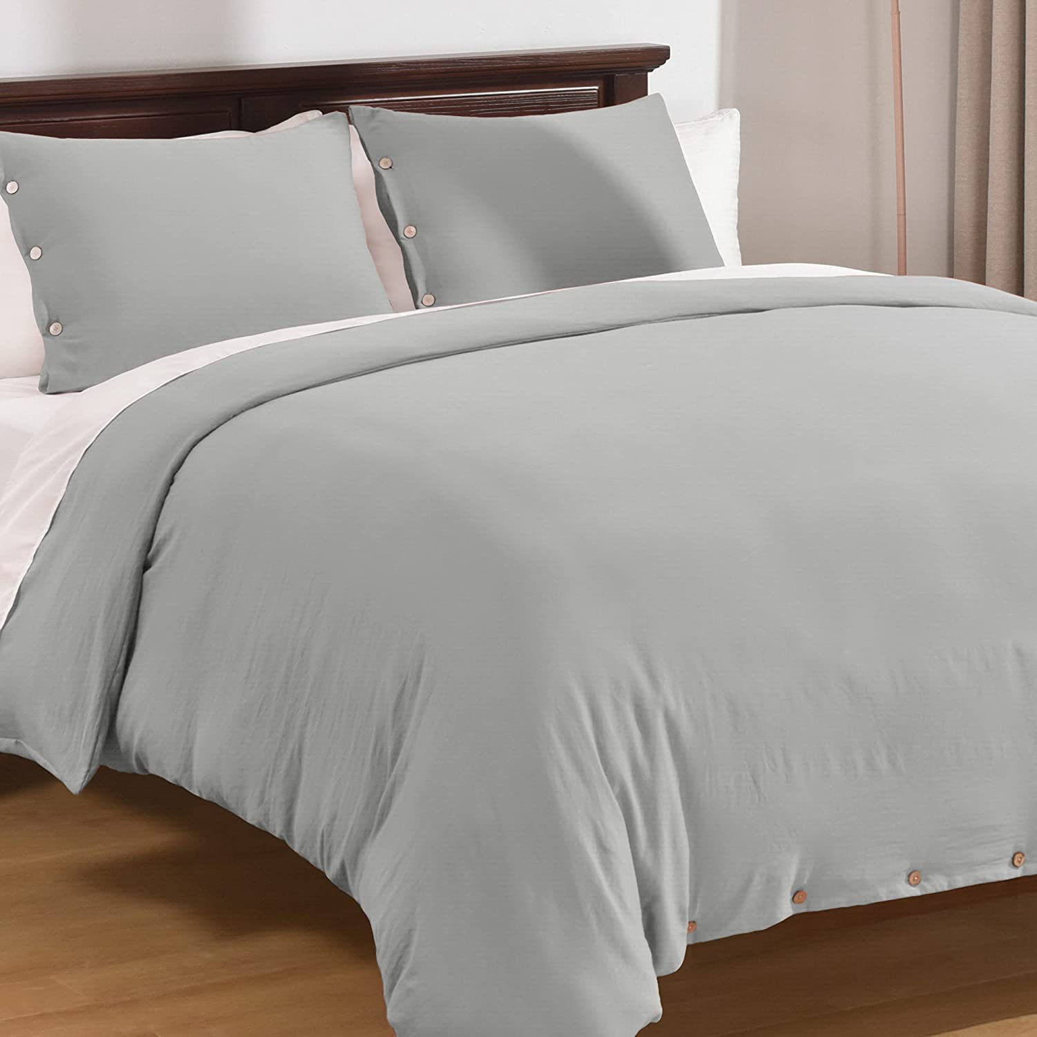Price:$15.99  Beyond Duvet Cover Twin Size, Washed Microfiber Grey Duvet Cover Set with Coconut Button Closure - 2 Pieces (1 Duvet Cover & 1 Pillowcase) : Home & Kitchen