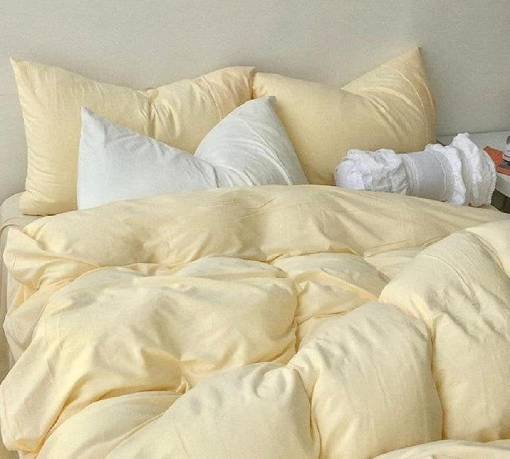 Price:$90.99  Bedding Set Custard Yellow Duvet Cover Queen Bedding Sets Yellow Twin Bedding Set Duvet Yellow Comforter Set  - Cotton Bedding (Queen) : Home & Kitchen