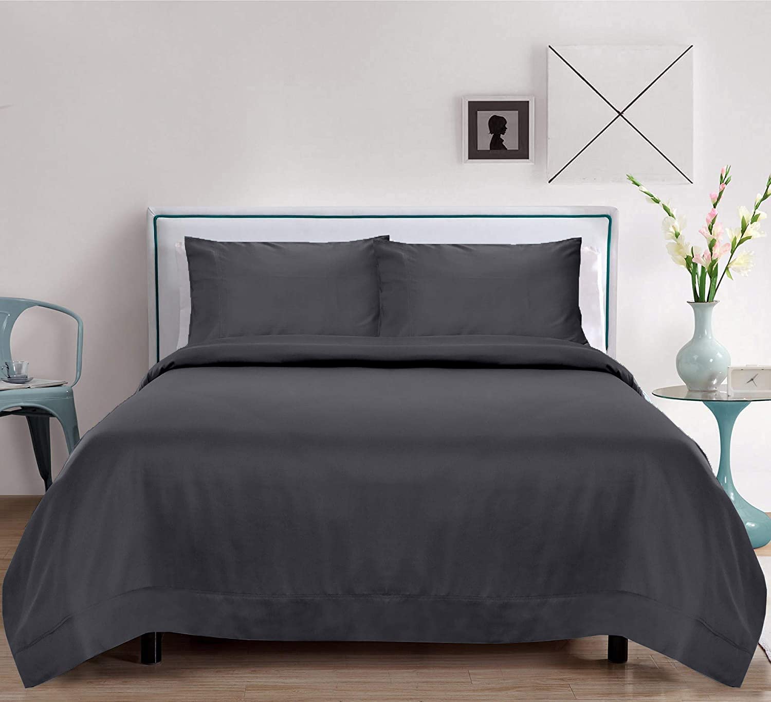 Price:$89.99  Bamboo Duvet Cover Set with Zipper & Corner Ties 96x108 Inches - 100% Natural Softest Coolest Bedding (California King, Charcoal Gray) : Home & Kitchen
