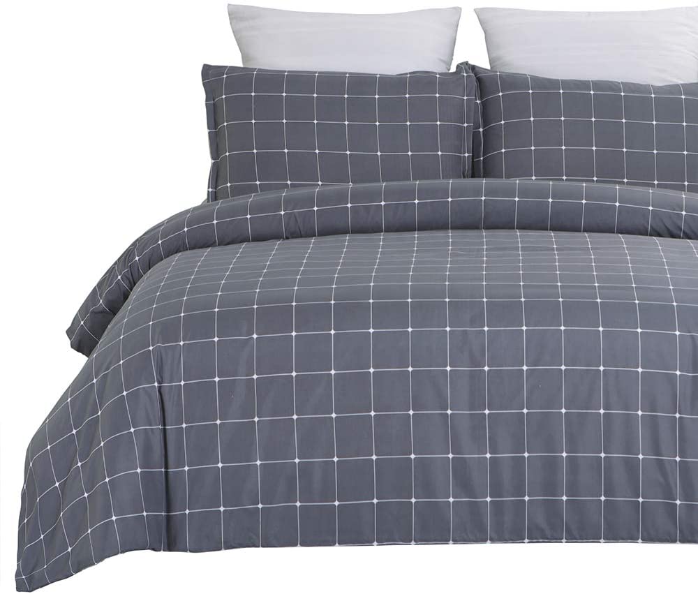 Price:$22.95  Soft Microfiber Duvet Cover Set, Geometry Print Grid Pattern, Grey Color Twin Size 2-Piece Set ( 1 Duvet Cover 1 Pillow Sham ) : Home & Kitchen