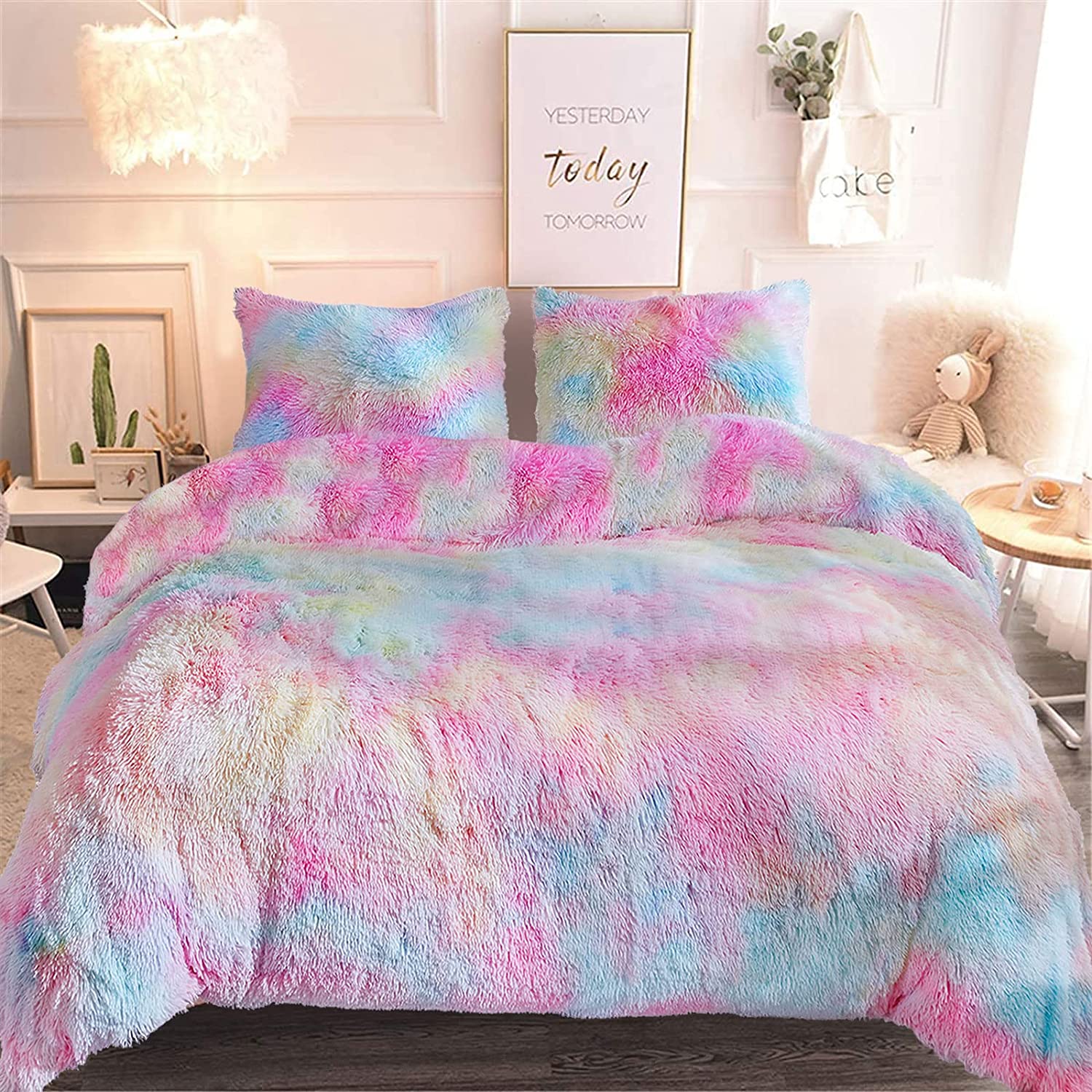 Price:$59.89  Cover 3 Piece Set, Ultra Soft Fluffy Queen Comforter Set, Warm Comfy Washed Durable Crystal Velvet Bedding with 1  Cover 90x90 Inches and 2 Pillow Shams : Home & Kitchen