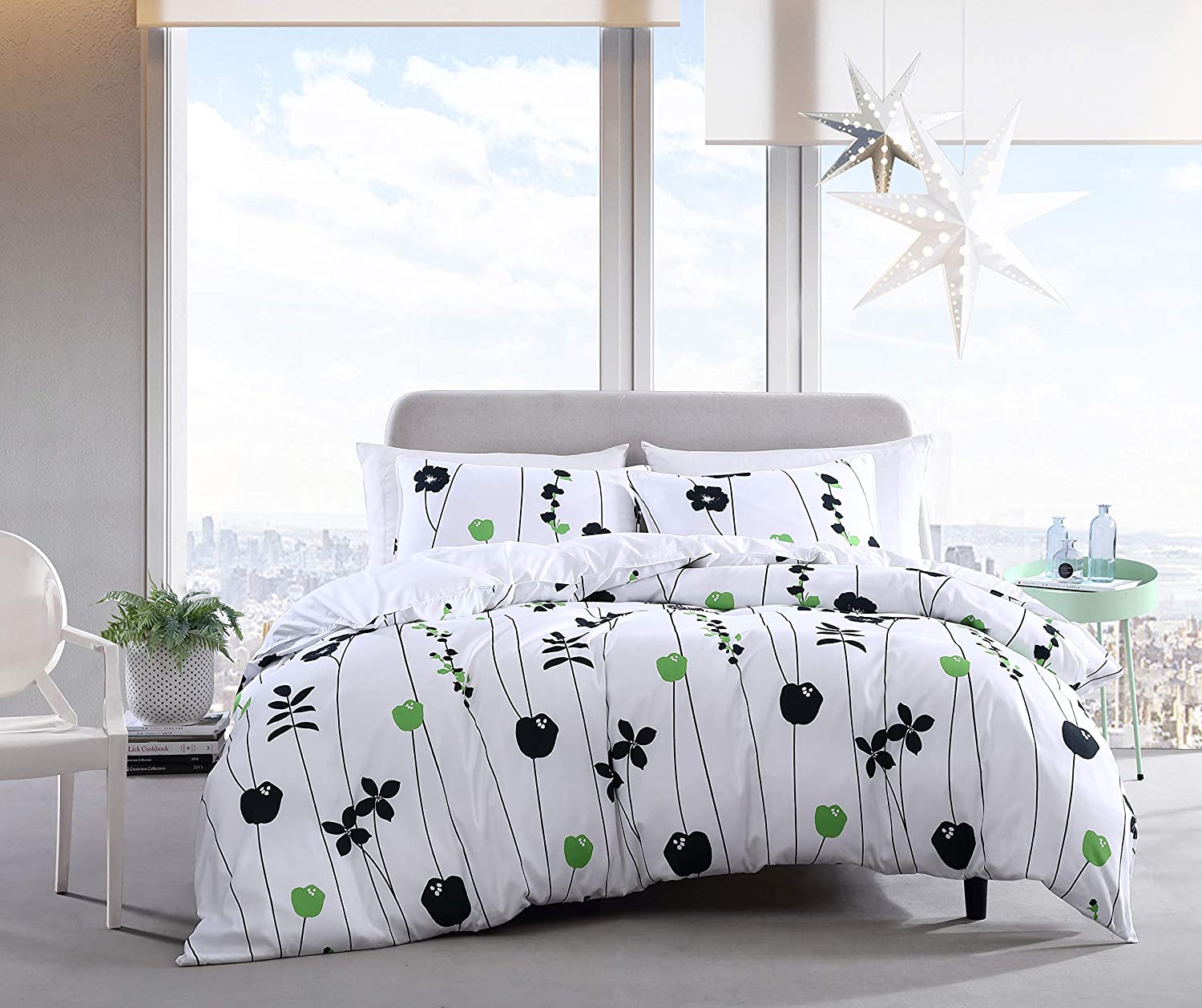 Price:$59.99  Scene | Arbon Floral Collection | Duvet Cover Set - Ultra-Soft & Silky Microfiber, Reversible Bedding with Zipper Closure and Matching Sham, Twin, Black : Home & Kitchen