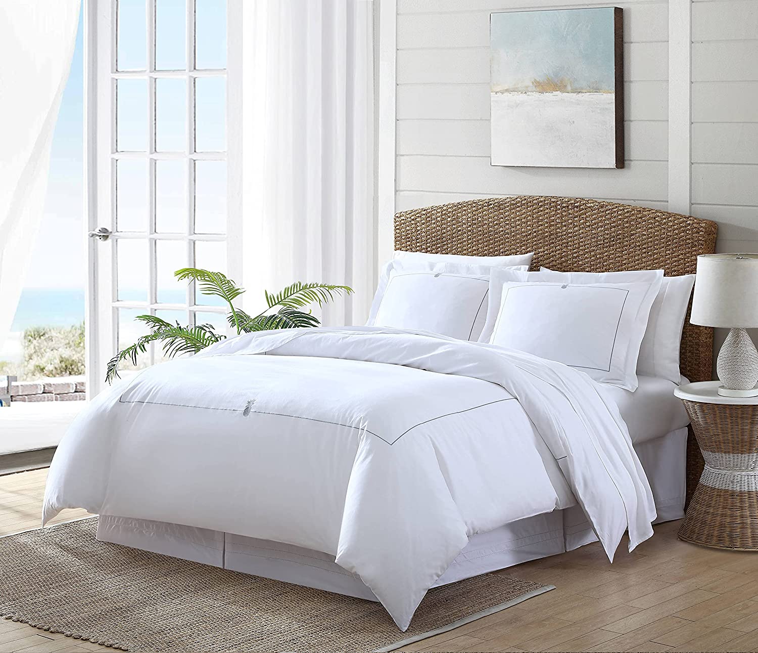 Price:$149.99  Bahama | Pineapple Resort Collection | Duvet Cover Set - 100% Cotton, Reversible Bedding with Button Closure, Includes Matching Shams, King, Grey : Home & Kitchen