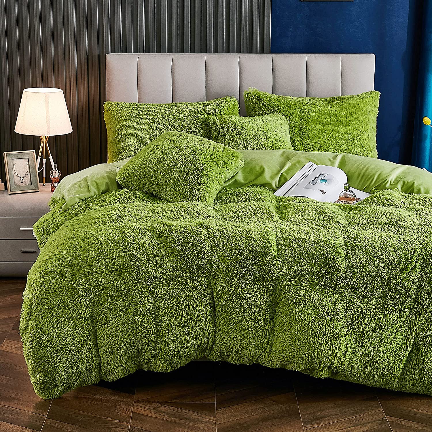Price:$62.99  Plush Fluffy Duvet Cover Queen Size Luxury Ultra Soft Shaggy Duvet Cover Set Faux Fur Comforter Bedding Set(1 Duvet Cover + 2 Pillow Shams), Green : Home & Kitchen