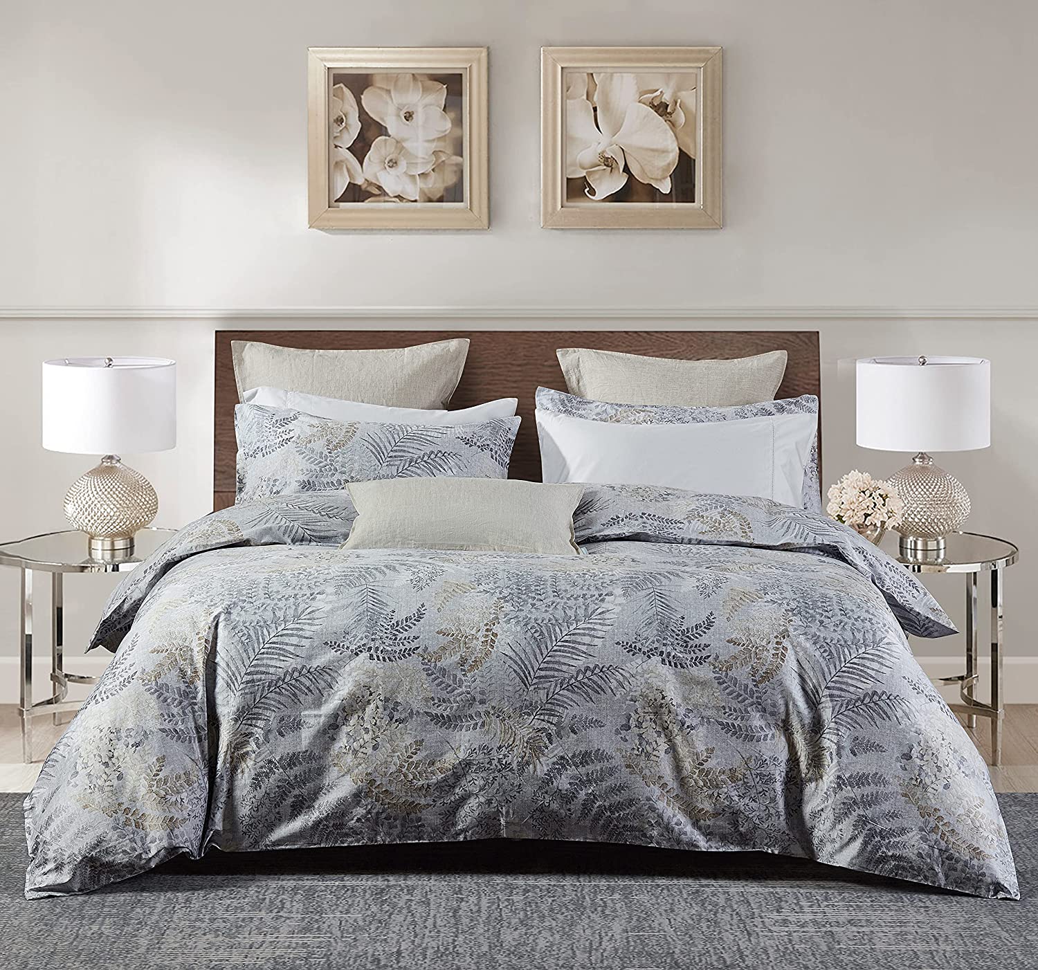 Price:$68.99  BOLAJ DESIGNED TO DREAM Casabolaj 3 Pieces Vintage Retro Printed Grey Duvet Cover Set (Ferndale, Queen) : Home & Kitchen