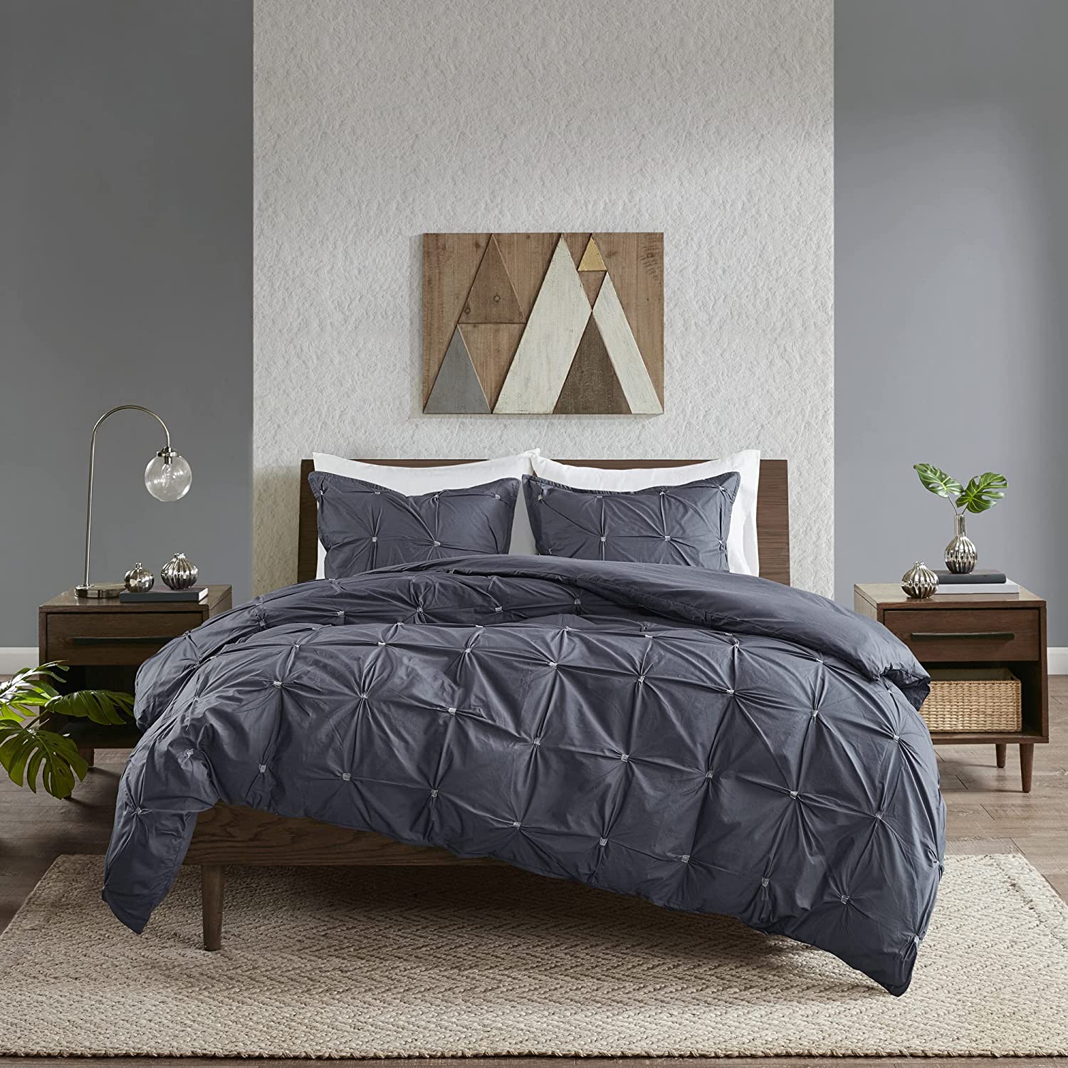 Price:$129.99  Masie Cotton Duvet-Modern Casual Elastic Embroidery Design All Season Comforter Cover Bedding Set with Matching Shams, King/California King (104 in x 92 in), Navy 3 Piece : Home & Kitchen
