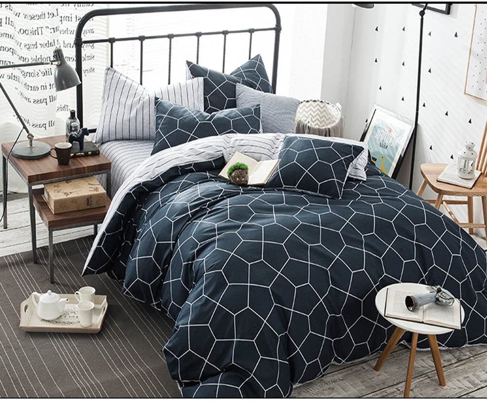 Price:$28.99  Duvet Cover Set Navy Blue, 3 Piece 1200TC Geometric Diamond Pattern Luxury Microfiber Bedding Comforter Quilt Cover with Zipper Closure, Ties - Modern Style for Men and Women : Home & Kitchen