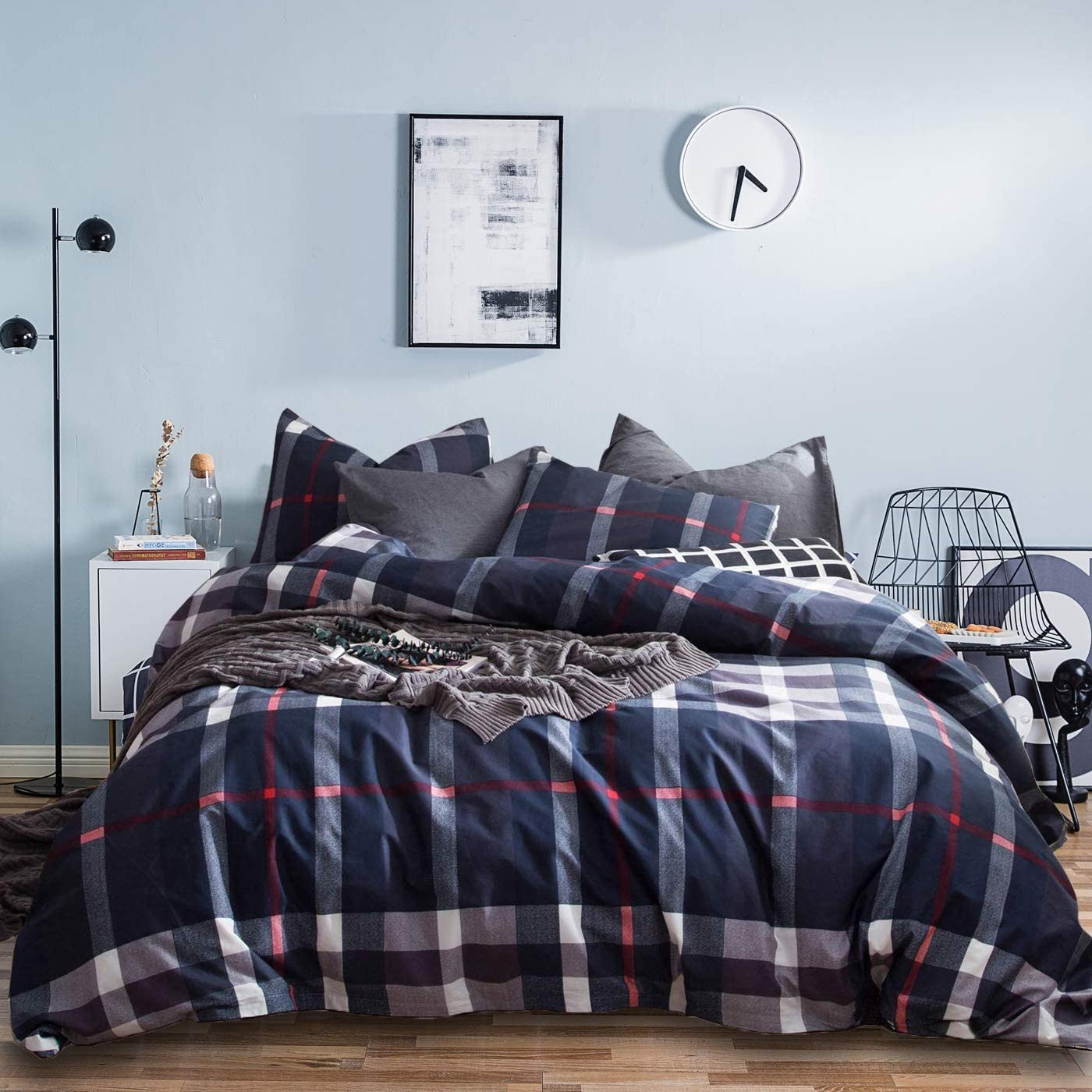 Price:$58.50  Plaid Duvet Cover Queen Size Navy Blue Grid Bedding Set Buffalo Plaid Bedding Duvet Cover Teens Boys Dark Color Gingham Grid Bedding Tartan Bedding Sets Queen Men Check Duvet Cover Full : Home & Kitchen