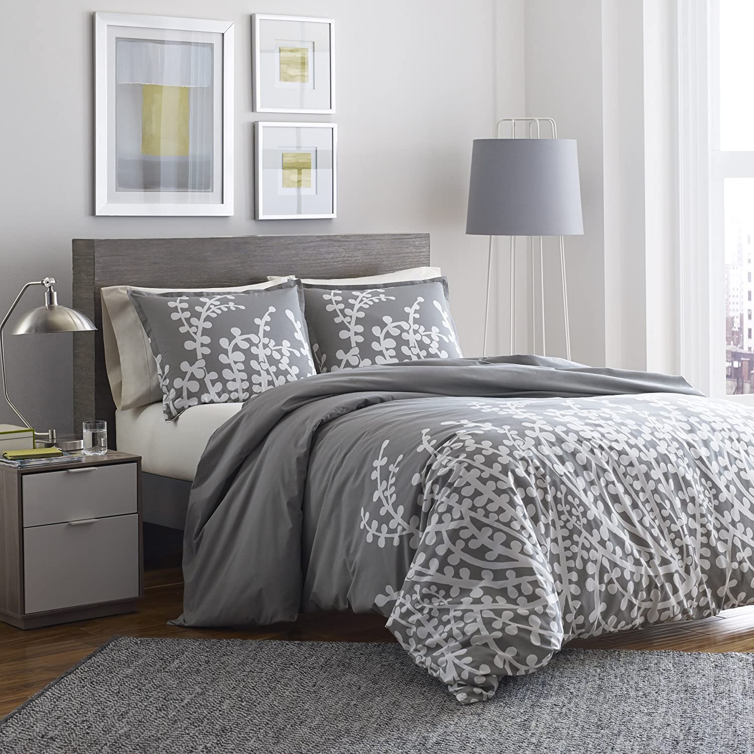 Price:$30.50  Scene Branches Gray Cotton Duvet Cover Set, King : Home & Kitchen