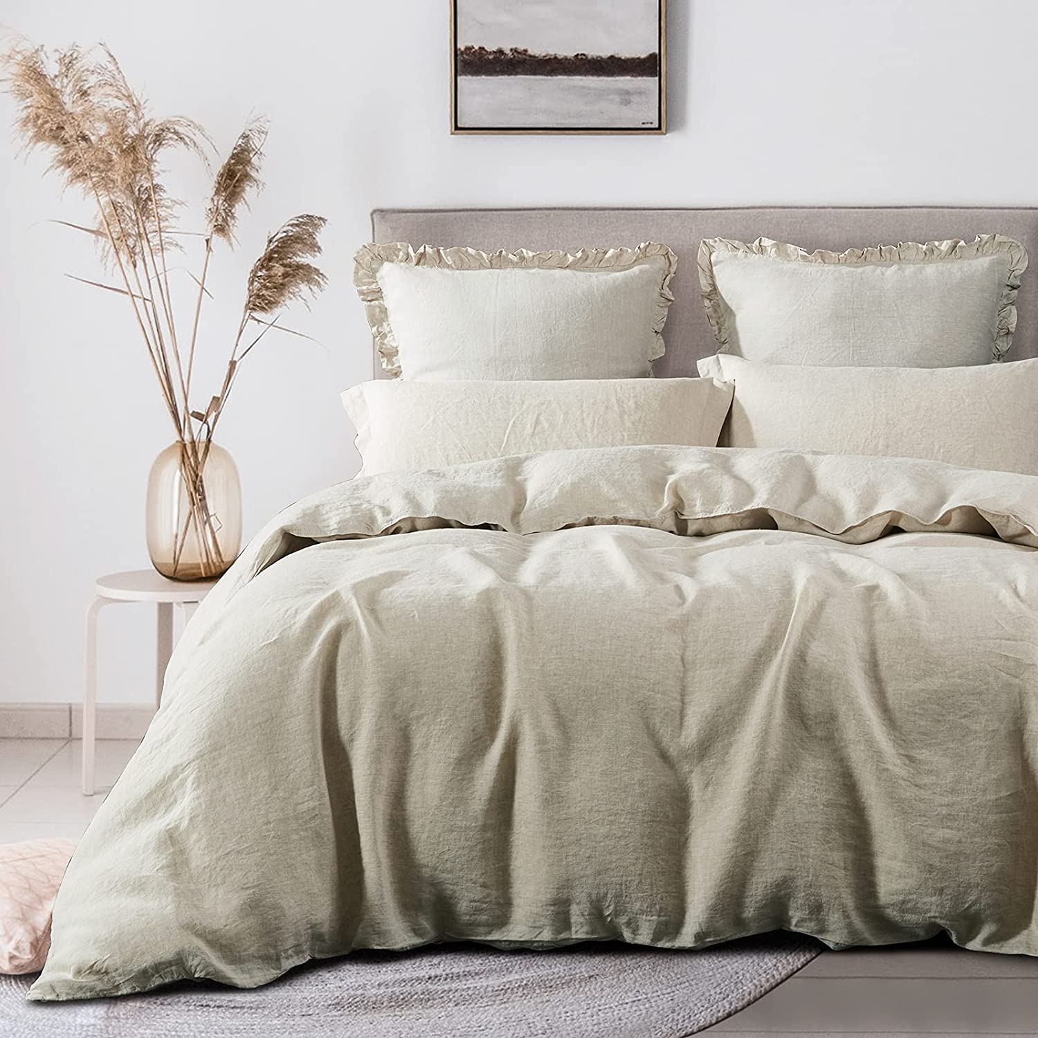 Price:$119.99  Home Pure Linen Duvet Cover Set,100% Natural French Linen from Normandy,Breathable and Durable for Hot Sleepers,1 Duvet Cover with Button Closure and 2 Pillowcases(Natural Linen, Queen) : Everything Else