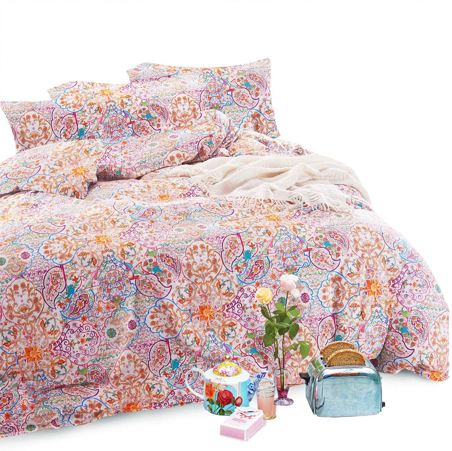 Price:$47.99  In Cloud - Bohemian Duvet Cover Set, 100% Soft Cotton Bedding, Boho Chic Indian Mandala Printed, with Zipper Closure (3pcs, Full Size) : Home & Kitchen