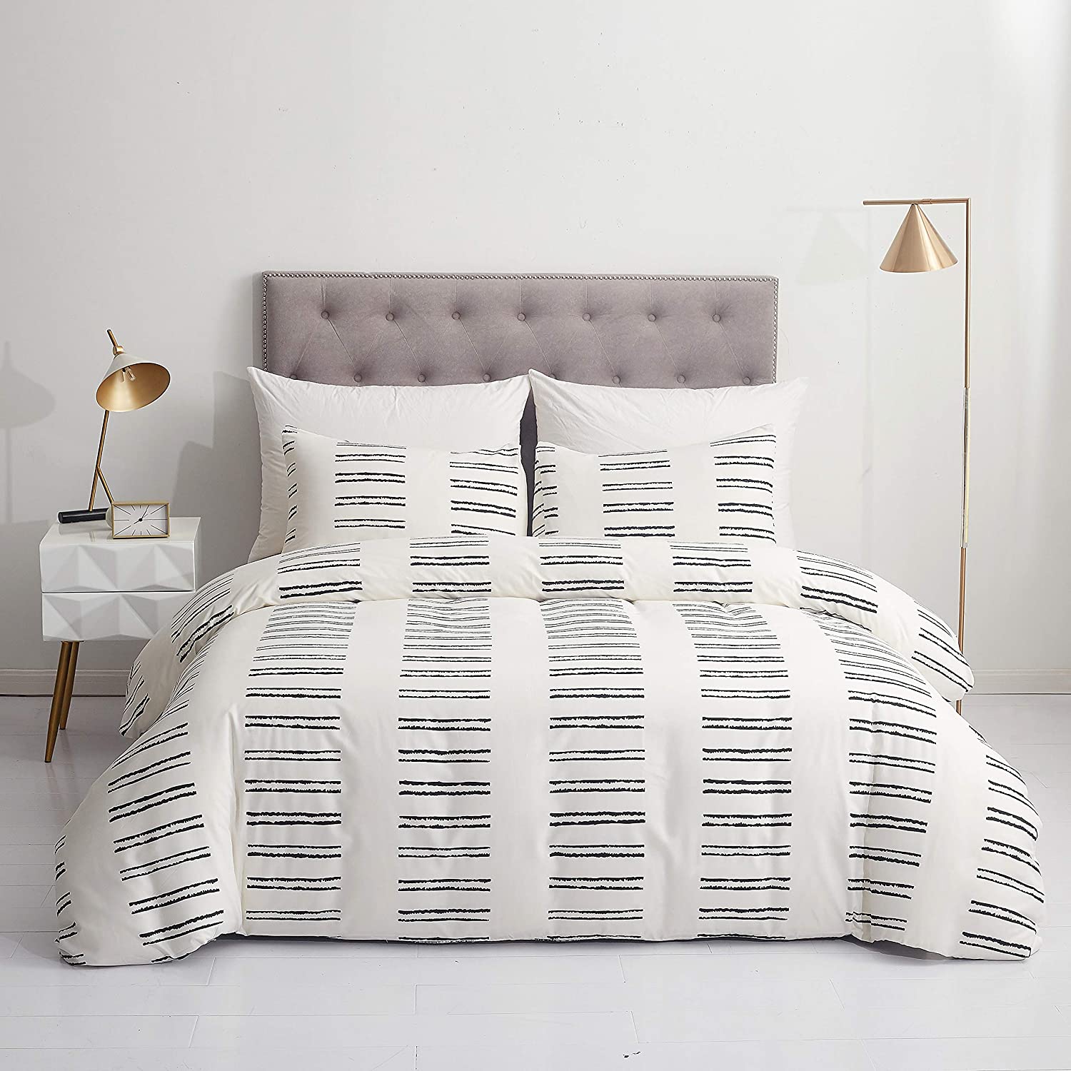 Price:$28.31  Soft Bedding Duvet Cover Set King White Striped Comforter Cover Set 104"x90"(1 Comforter Cover and 2 Pillow Shams) Hotel Quality(Road, King) : Home & Kitchen