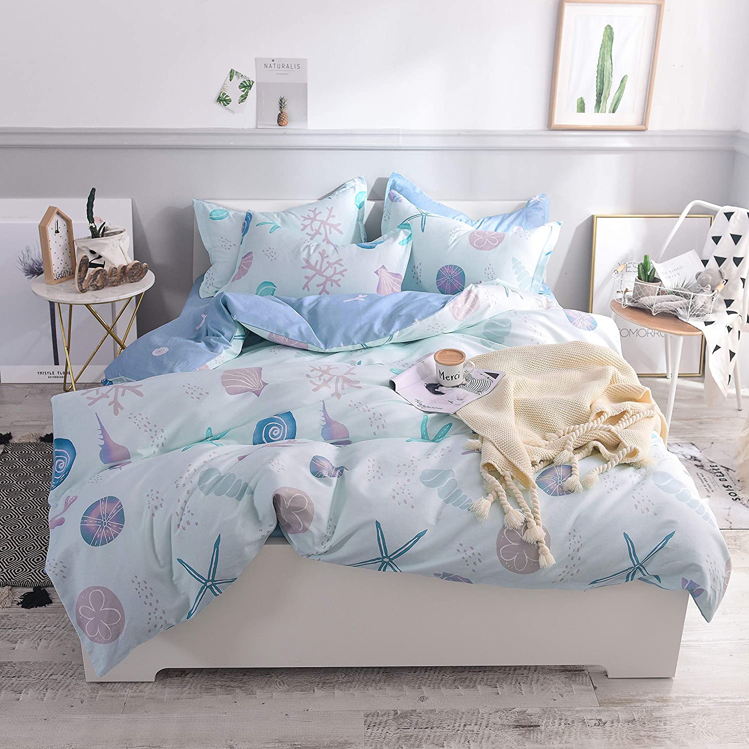Price:$69.00  Nautical Coastal Duvet Cover Twin Size Premium 100% Cotton Ultra Soft 600 TC Light Blue Beach Theme Bedding 3 Pcs: 1 Zipper Duvet Cover + 2 Pillowcase - No Comforter/Filling : Home & Kitchen