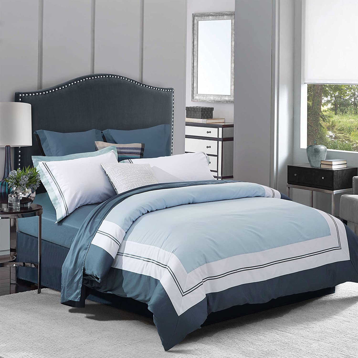 Price:$93.44  Meridian Embroidered Duvet Cover Set, Premium Long-Staple Cotton, King/Cal King : Home & Kitchen