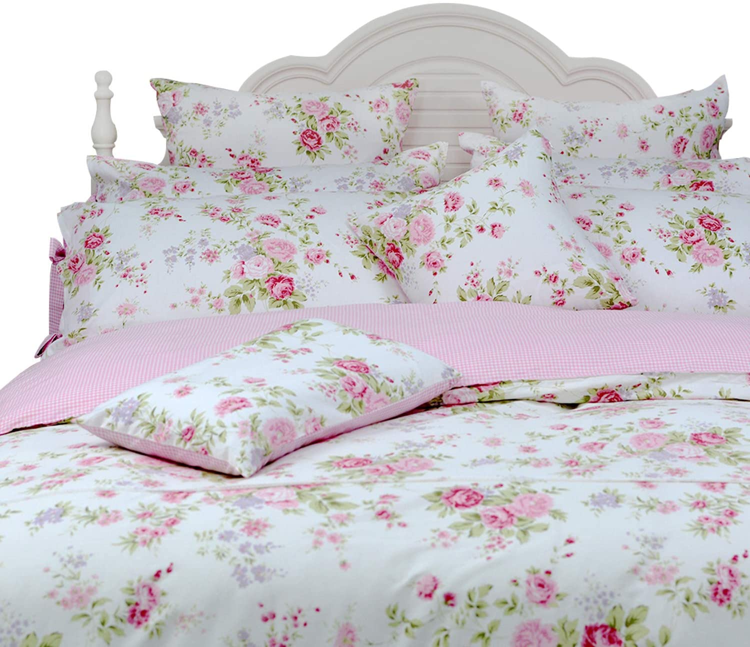 Price:$72.00  Rose Floral Duvet Cover Set Pink Grid Cotton Girls Bedding with Hidden Zipper Closure 3 Pieces, 1duvet Cover & 2pillowcases,Full Size : Home & Kitchen