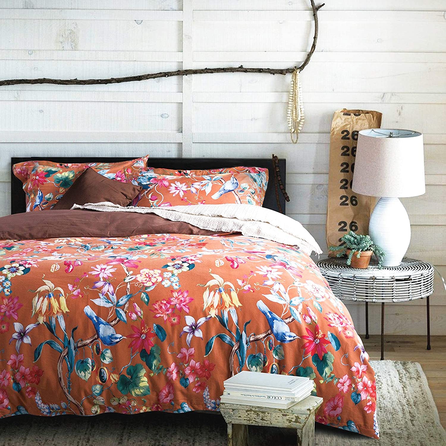 Price:$82.50  Garden Luxury 3 Piece Duvet Cover Set Island Tree Branch and Birds Multicolored Floral Pattern 100-percent brushed Cotton Twill (Queen) : Home & Kitchen