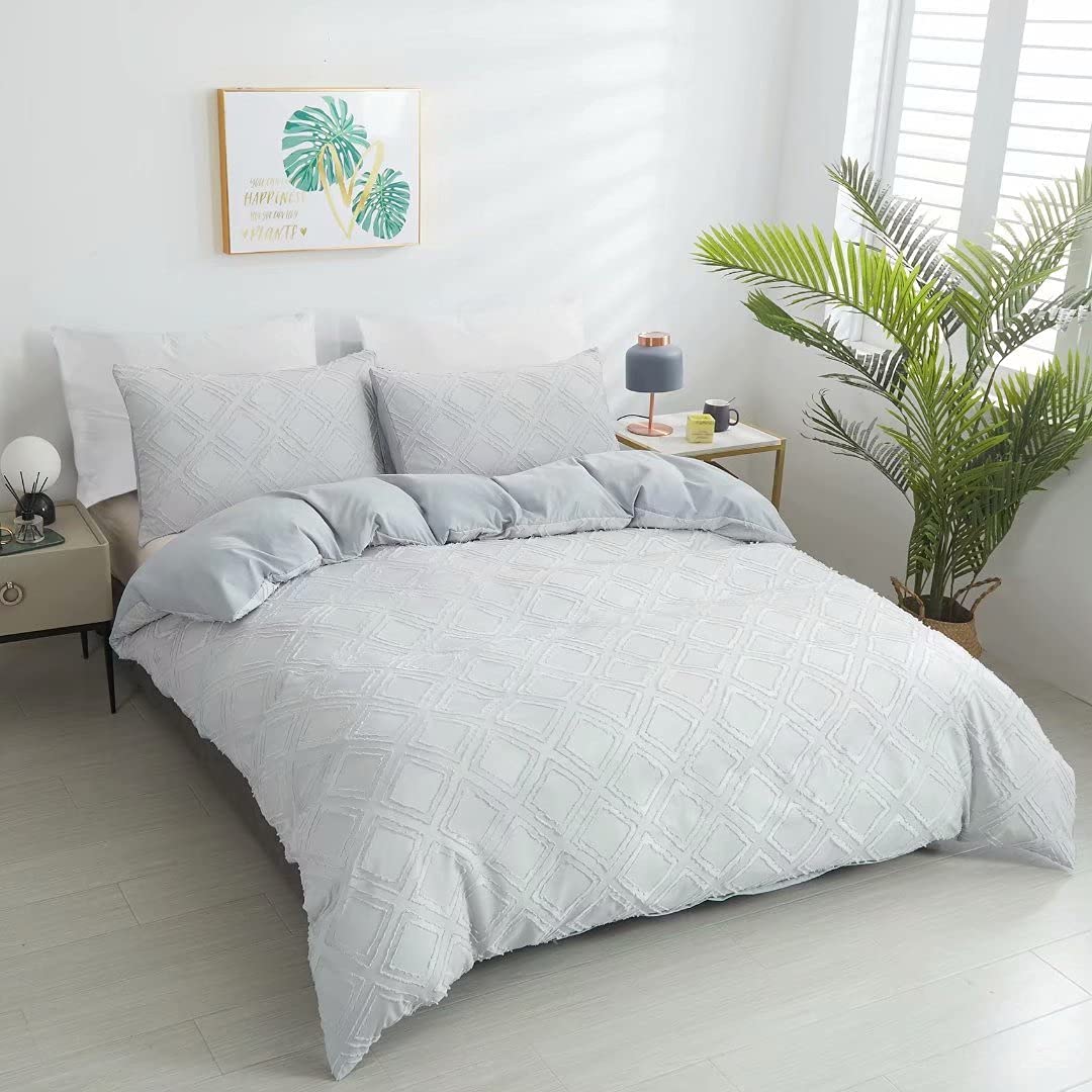 Price:$20.99  Tufted Duvet Cover Set,Light Grey Comforter Cover,Twin Bedding Set,Grey Duvet Cover With 1 Pillowcase,2 Pieces,100% Washed Microfiber Soft,Twin Quilt Cover With 4 Corner Tie And Zipper Closure : Home & Kitchen