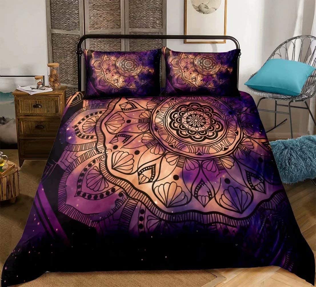 Price:$49.99  Bohemian Duvet Cover Set, Purple Boho Chic Mandala Hippie Indian Galaxy Medallion Ethnic Floral Printed Bedding Soft Microfiber Quilt Duvet Cover with Zipper Closure(King, 3pc) : Home & Kitchen