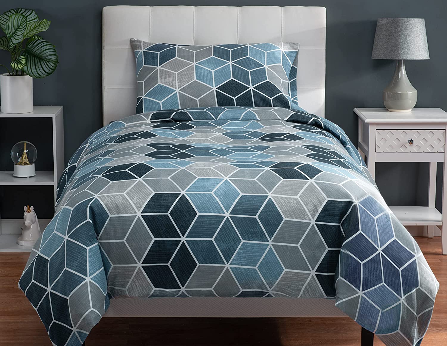 Price:$49.99  Twin Size Bedding | Duvet Cover | 3 Piece Set | Comforter Cover | Bed Sheet | Pillow Cover | Soft Cotton Blend | Machine Washable | Designed | Textured Geo Blue : Home & Kitchen